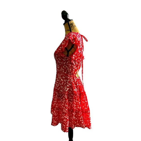 SHEIN Red Frenchy Ditsy Floral Knot Backless A-Line Dress Size Large NWOT 10 371 - Picture 8 of 9